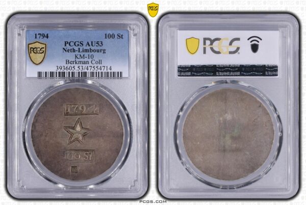 Maastricht Zilveren noodmunt 100 stuivers 1794 Berkman Collectie PCGS AU53