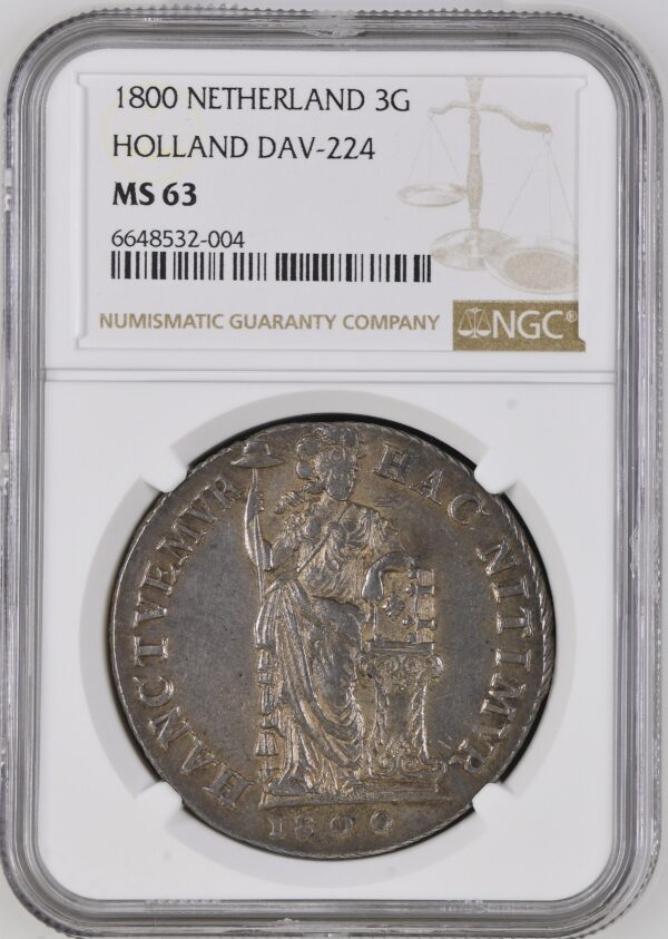 Bataafse Republiek Holland 3 gulden 1800 MS63 NGC